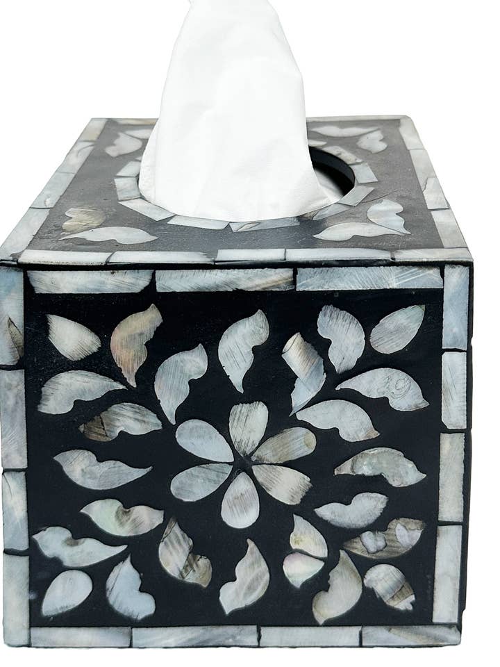 Mother of pearl inlay tissue box cover black for wholesale by Abahna