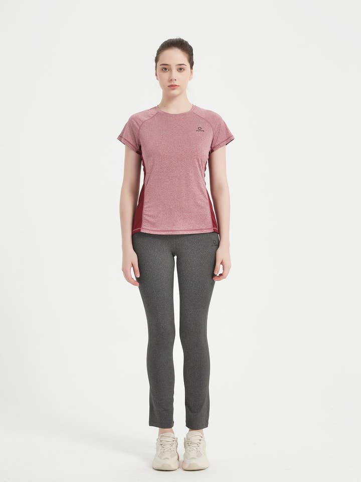 Maglietta da donna a maniche corte raglan con scollo rotondo e pannello in rete. per la vendita all'ingrosso da parte di Neyo