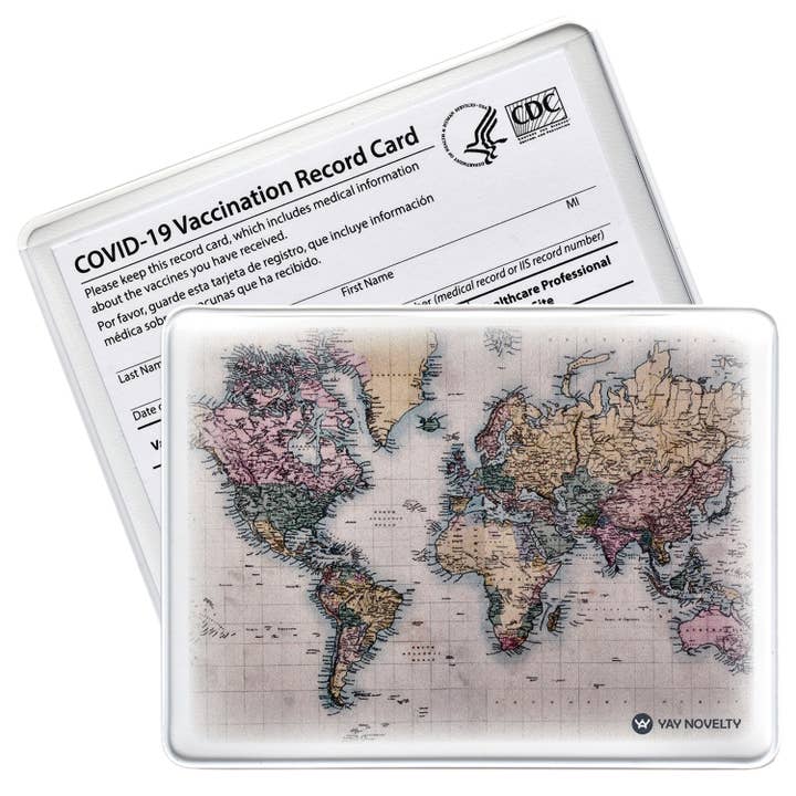 Vaccination Card Holder / Protector - World Map for wholesale by YAY NOVELTY