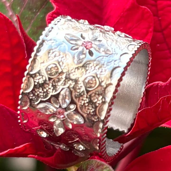 Roze kubieke zirkonia manchet van roestvrij staal, verstelbare ring voor wholesale door Ocean Ripples