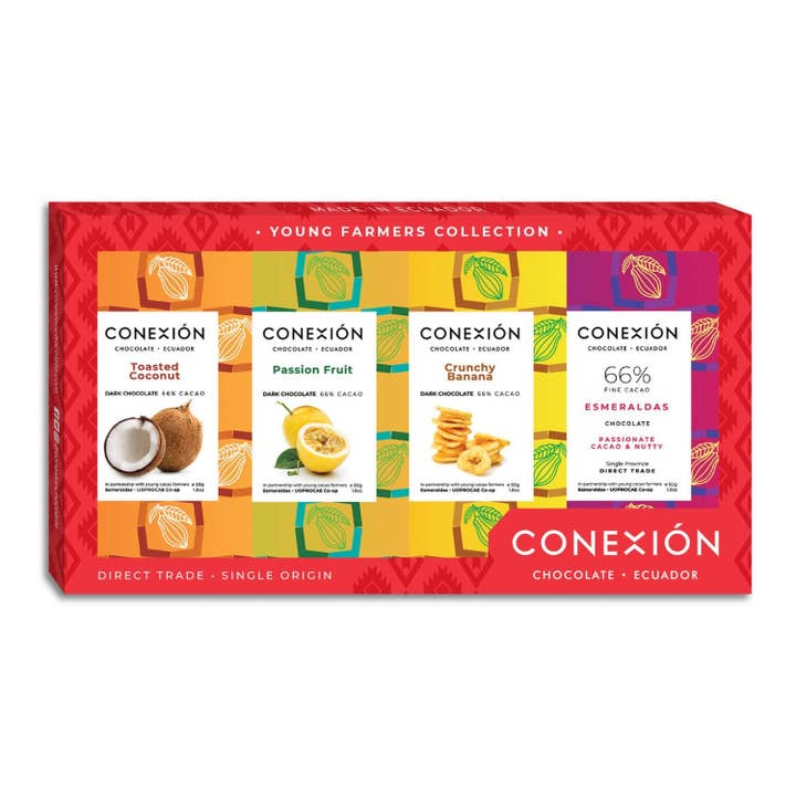 Conexión Young Farmers Collection 4 Pack Variety Flavors | Gift Box, 7.4 Oz for wholesale by Conexión Chocolate