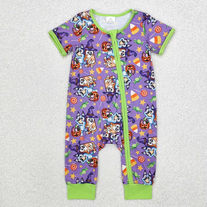Baby Infant Boys Dog Halloween Purple Bamboo Zip Sleepers Rompers for wholesale by Aier Wholesale