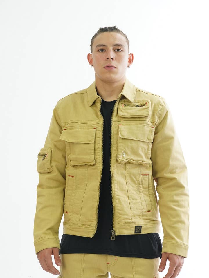 Veste en jean cargo Makobi M1030 - Kaki pour la vente par Makobi