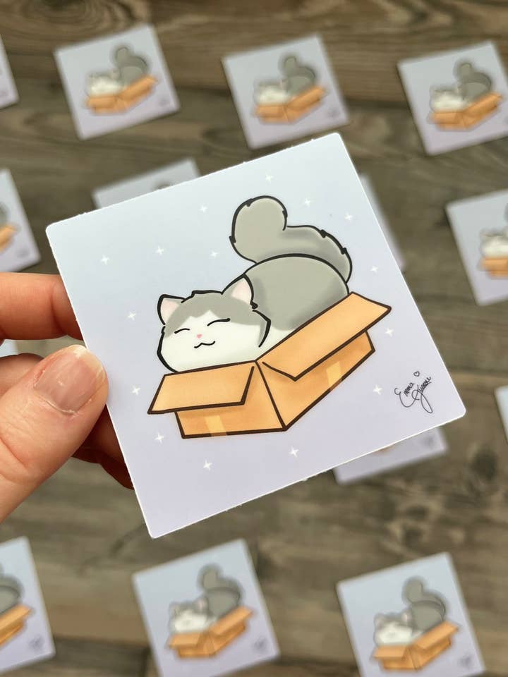 Autocolante de Vinil - Gata na Caixa por atacado de Kitty and Corgi and Friends LLC
