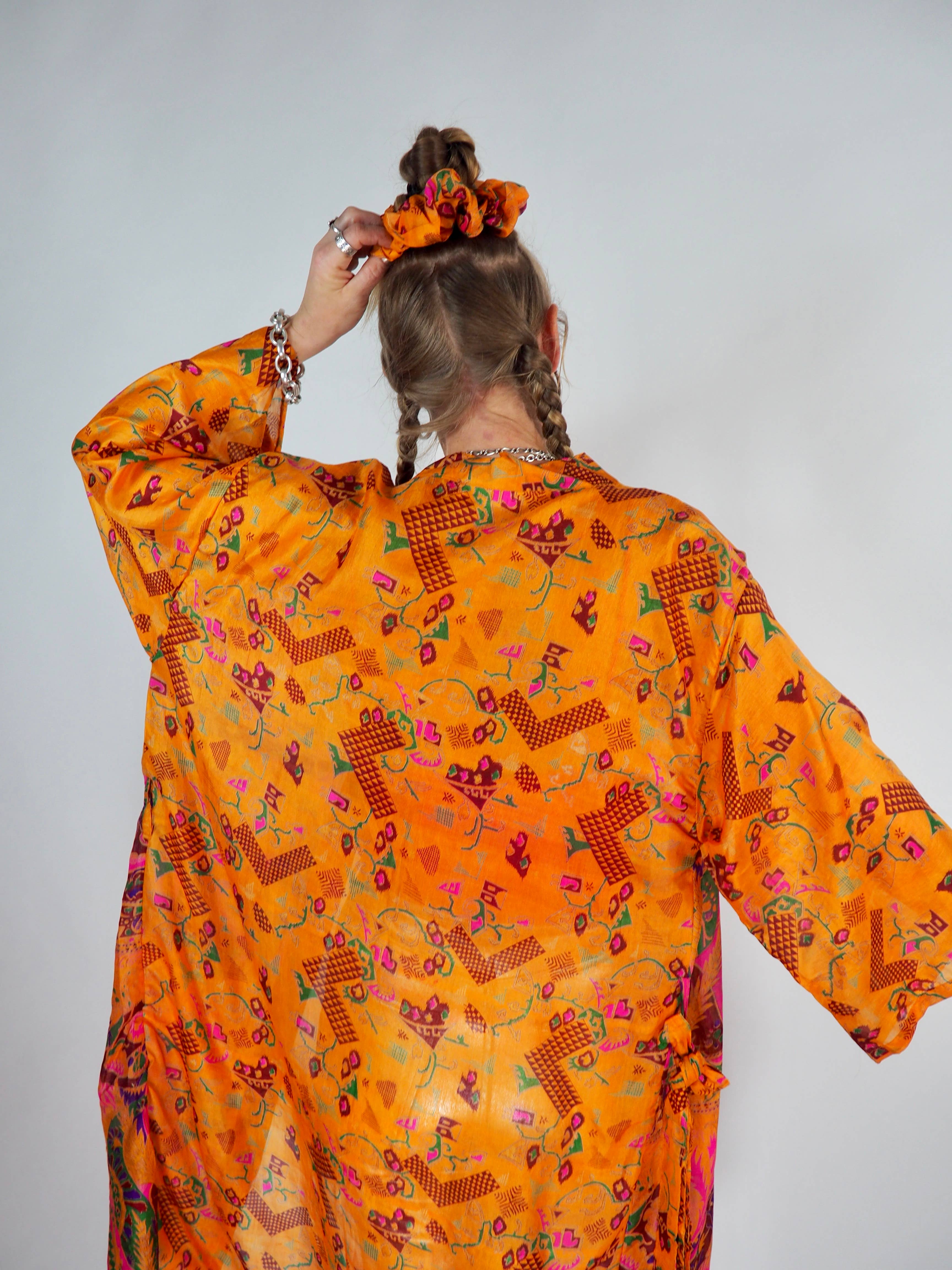 Vagabond Ibiza - Wholesale Kimono - Women's - The Kardash Kimono Mid-Length – Upcycled Vintage Sari Kimono15