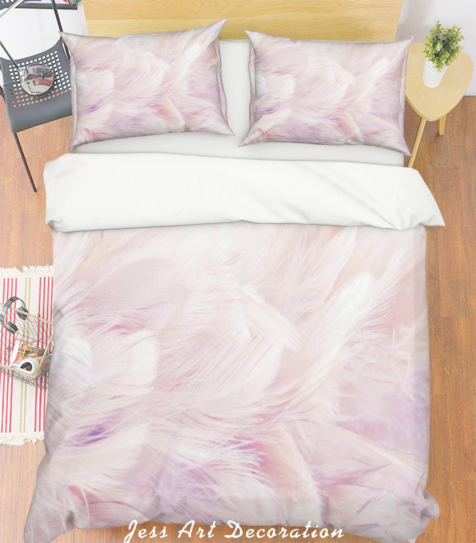 Jess Art Decoration - Wholesale Bedding set - 3D Light Pink Feathers Quilt Cover Set Bedding Set Pillowcases 210