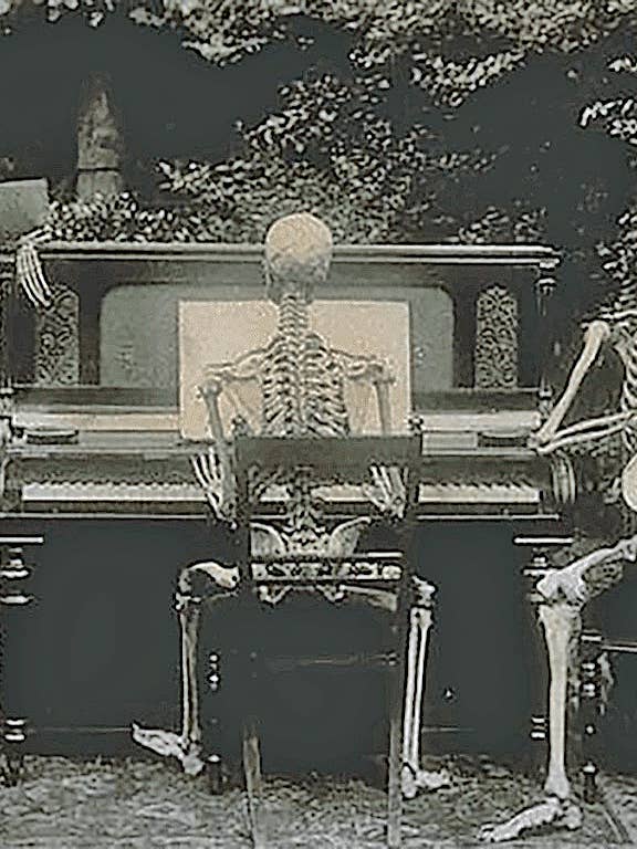 Halloween Greeting Note Card Skeleton Band Playing for Trick or Treat for wholesale by Just Write Arts