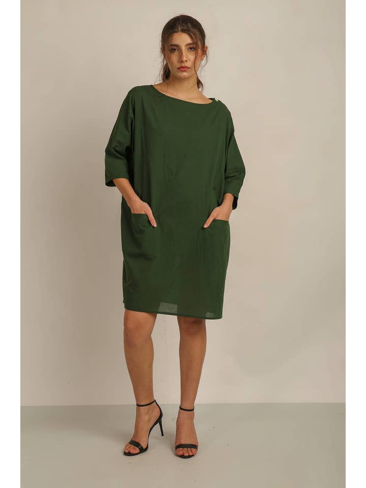 Anannasa Lifestyle - Wholesale Dress – Women's - SAMMY TUNIC DRESS W SLV - GREEN2
