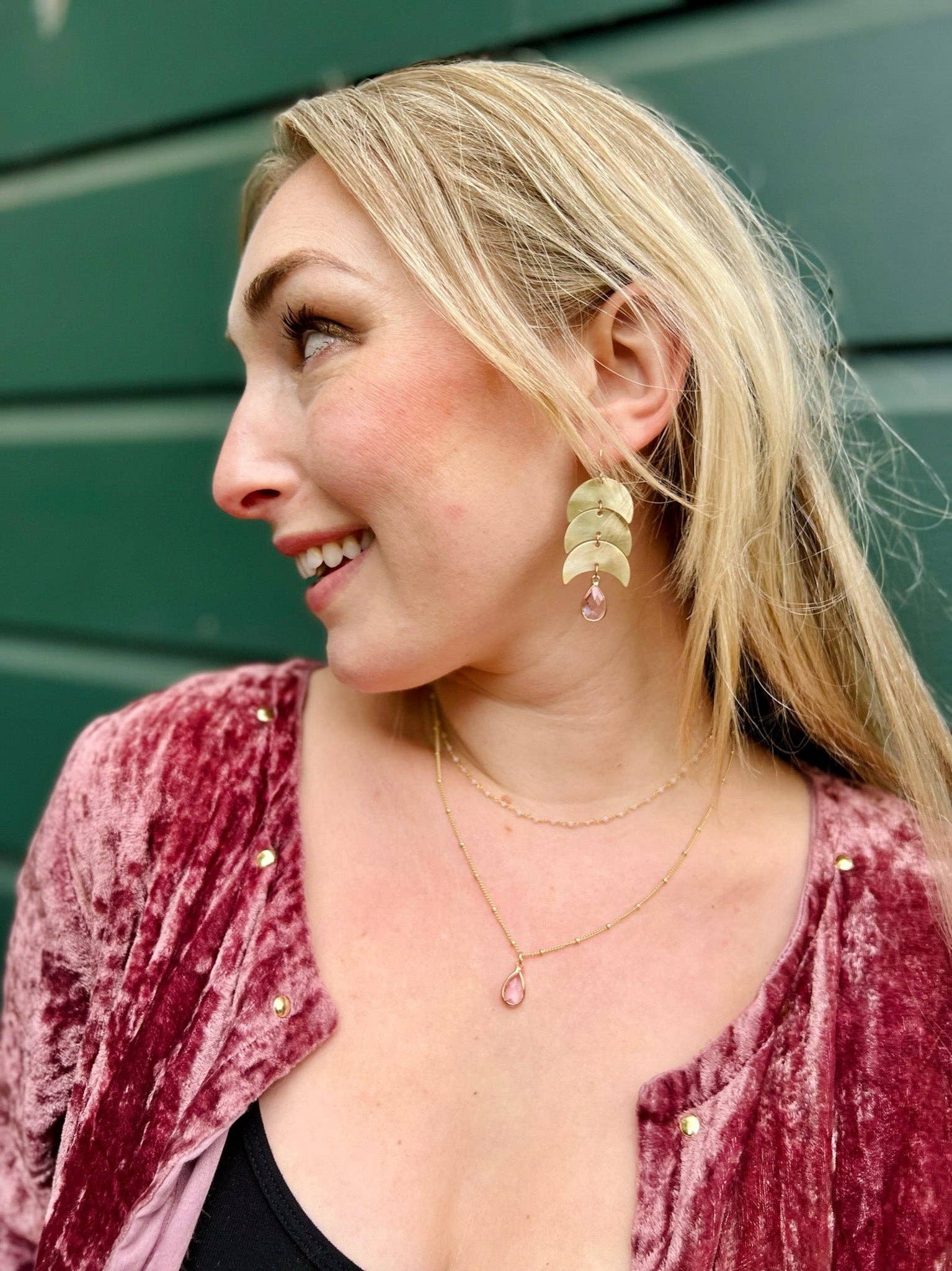 Moxie Collective (formerly Atonement Design) - Wholesale Dangle Earrings - Dusty Rose Pink Moon Earrings3