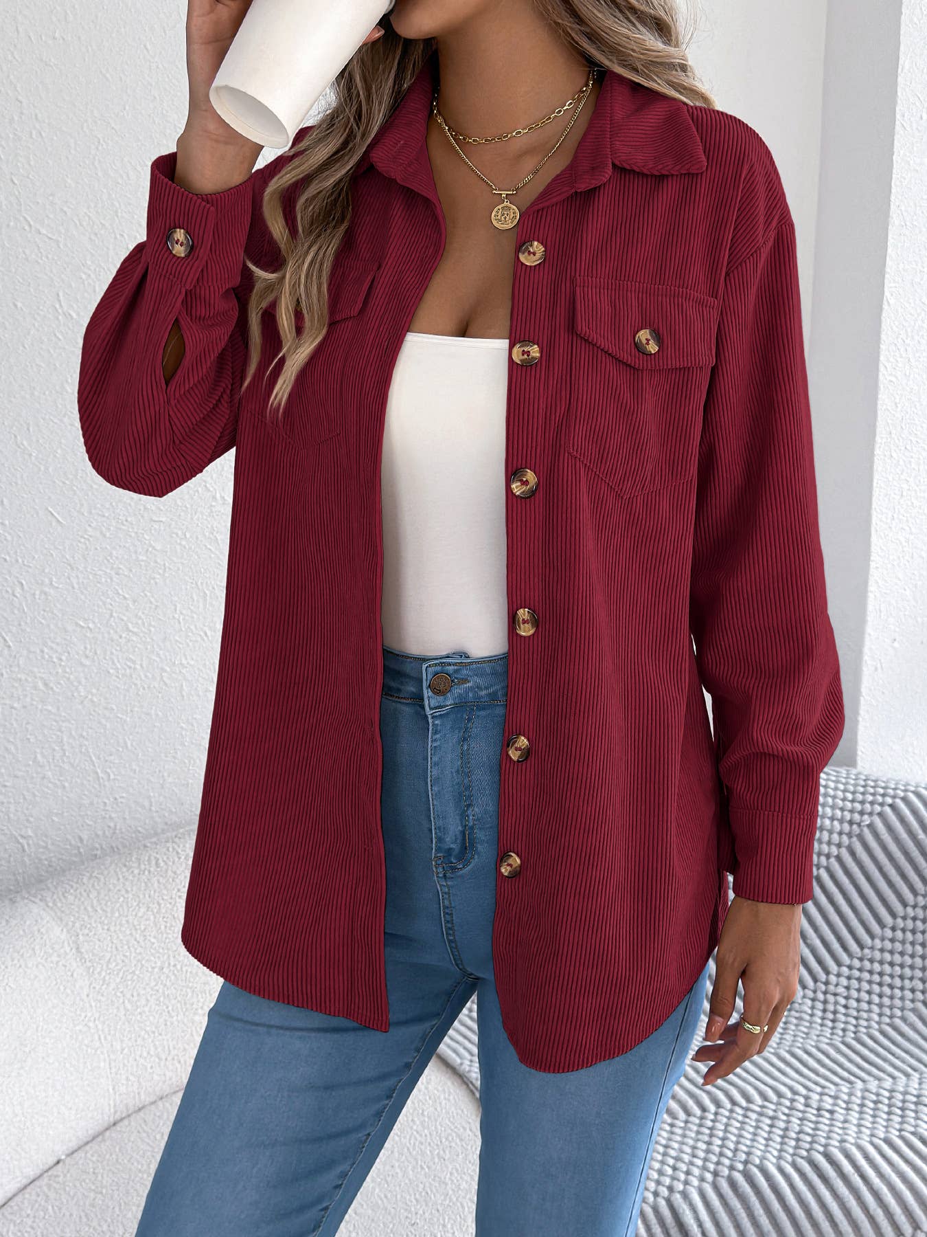 Hope & Sunshine - Wholesale Shirt Jacket/Shacket - Women's - Corduroy Mid-Length Jacket18