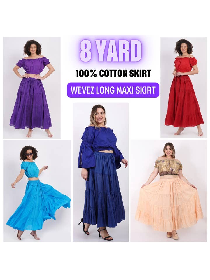 Wevez - Wholesale Skirt - Women's - Women's 8 Yard Solid Belly Cotton Fabric Casual long Skirts6