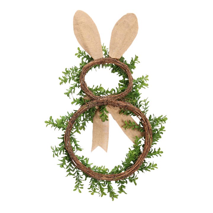 Transpac - Wholesale Wreath - SALE Transpac Greenery Bunny With Burlap Bow Wreath Easter