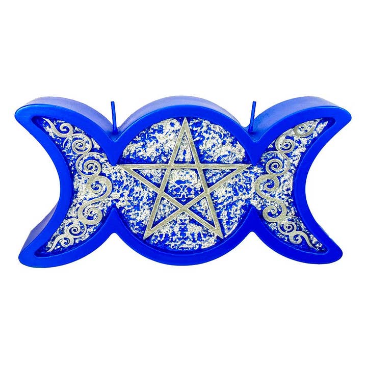Kheops International – wholesale Novelty candle – Intention Candle - Triple Moon Pentacle Blue & Silver (Each)