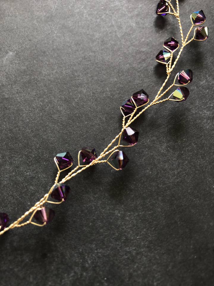 Amethyst Crystal Braid Vine | Purple Swarovski Crystal Hair Vine, Crystal Bridal Hair Wreath for wholesale by Sweet Olive Hairpieces