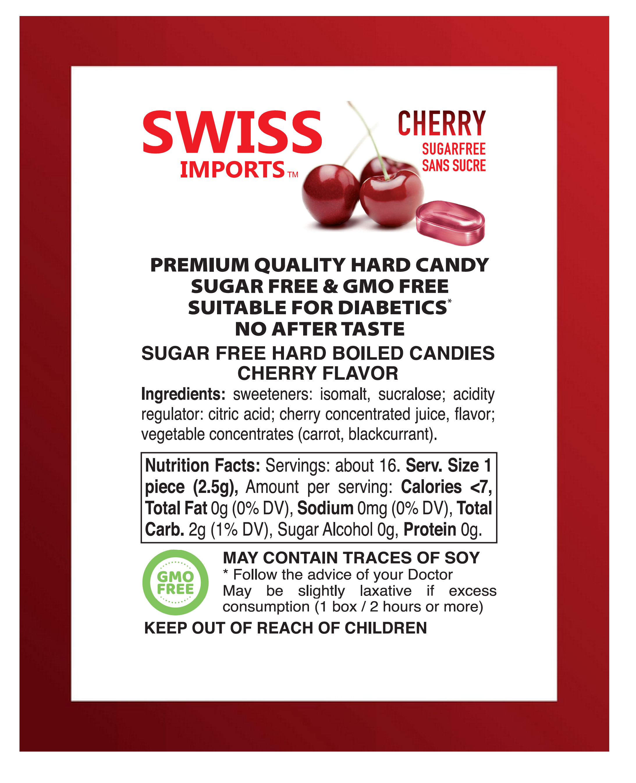 SWISS IMPORTS - Wholesale Hard Candy - Swiss Imports Bonbons Sugar Free Cherry Candy 40g2