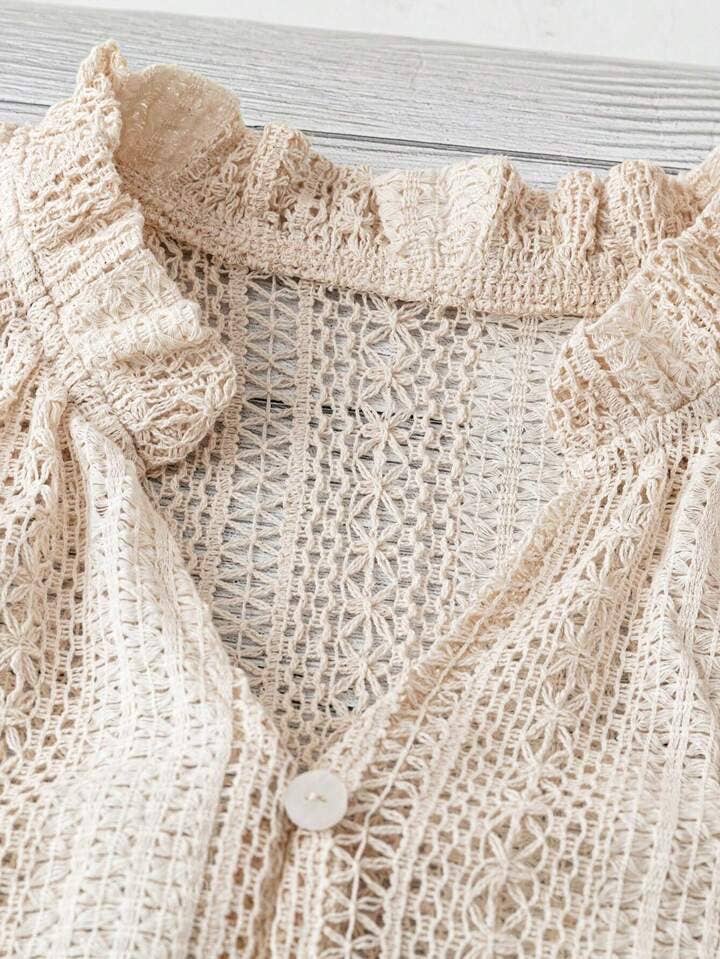 Apricot Summer Effortless Hollow Out Knit Top for wholesale on Faire3