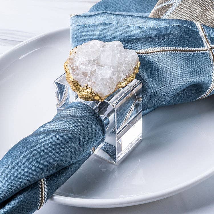 The Crushed Crystal - Wholesale Napkin Ring - White Geode Napkin Rings, Gold Geode Slice Napkin Ring, Wedding Decor, Formal Dining, Gifts for moms , Dinner Party Decor