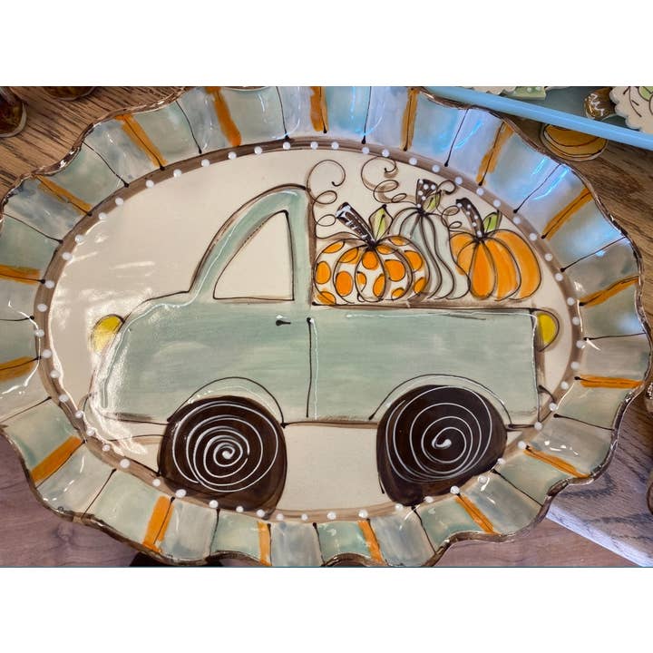 Small Oval Tray (Truck Pumpkins) for wholesale by Heartfelt Traditions