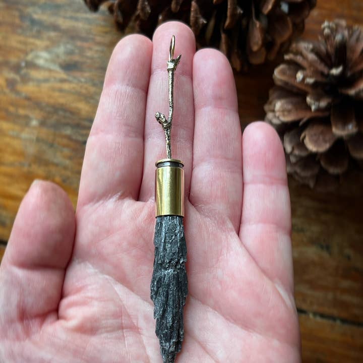The Dwelling Gem - Wholesale Individual Charm/Pendant - Brass Forest Crystal Witch Broom Protection Talisman Pendant