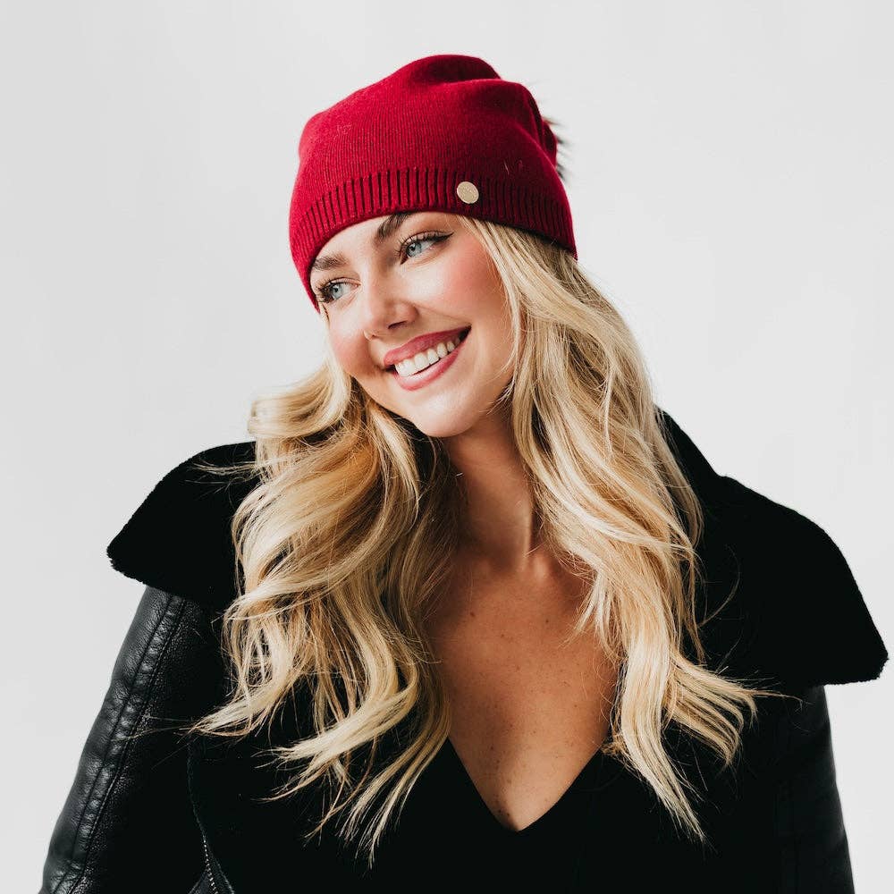 Pretty Simple - Wholesale Beanie - Women's - Fine Knit Fur Pom Slouchy Beanie Wholesale14