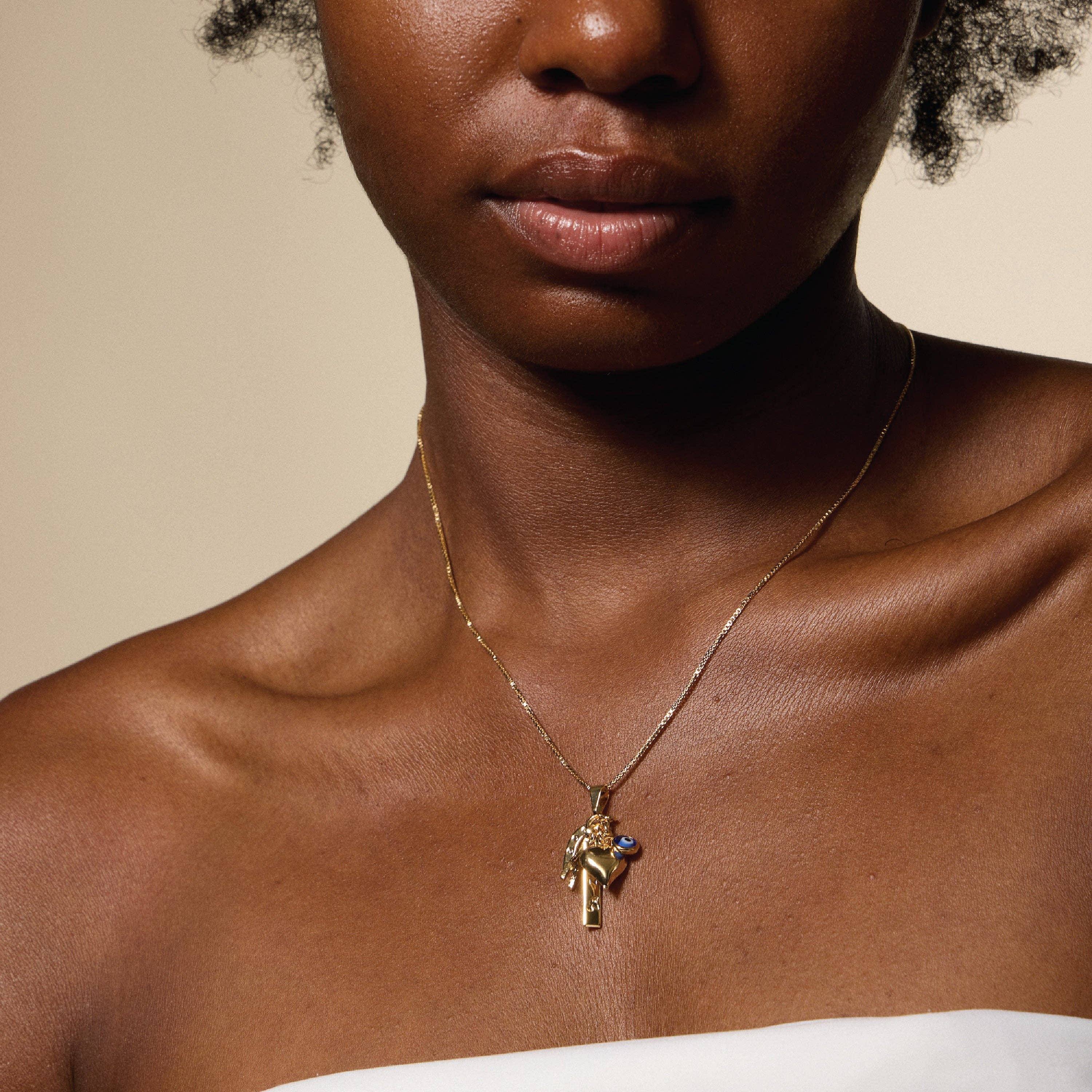 GD Gold Filled Charm Necklace – Heart, Horseshoe, Evil Eye & Wishbone Pendant for wholesale on Faire4