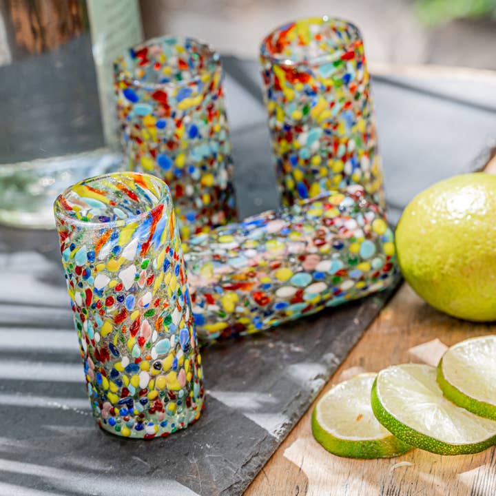 MEXTEQUIL - Wholesale Shot Glass - MEXTEQUIL Hand Blown Shot Glasses Set of 4 2 Oz -Confetti10