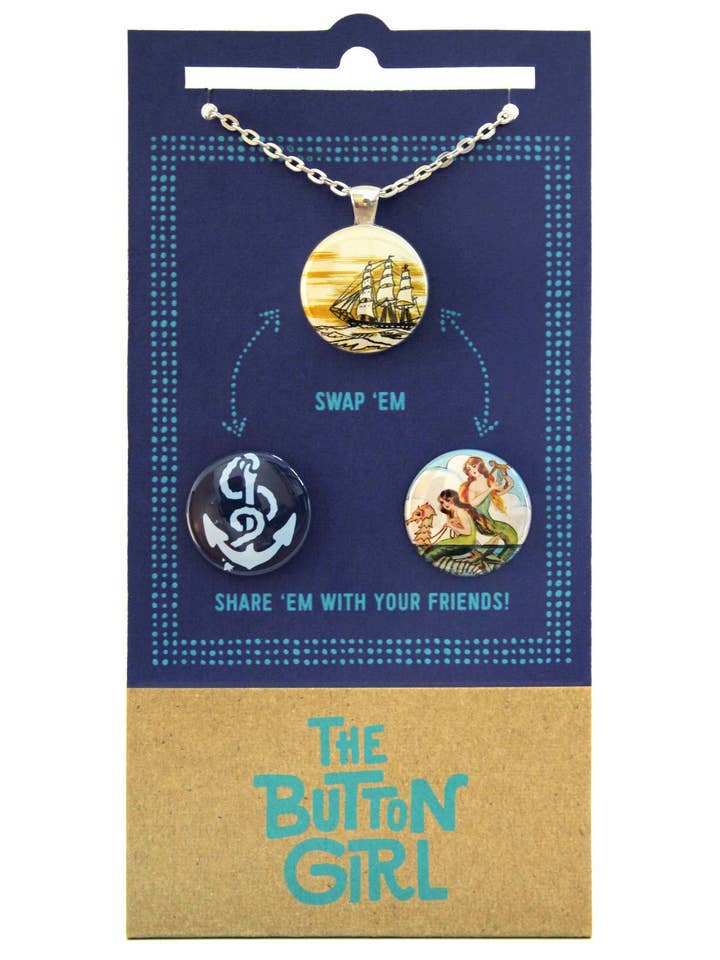 Magnetic Necklace With Two Interchangeable Magnets - Ship, Anchor, Mermaids for wholesale by The Button Girl