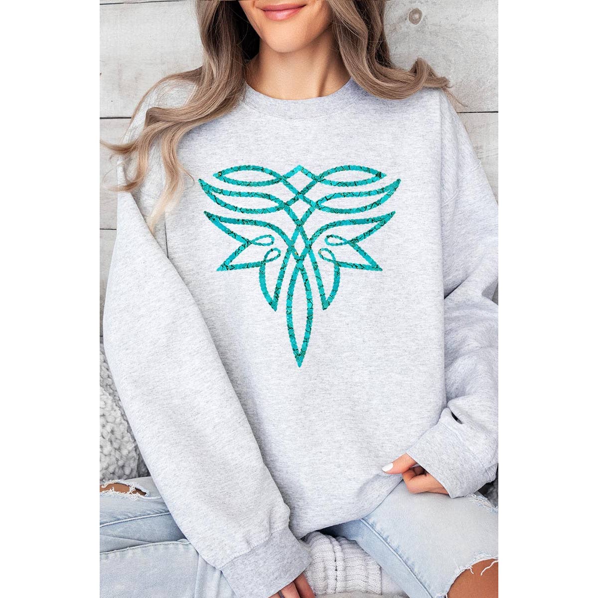 COLORBEAR – Engroshandel Grafisk Sweatshirt - Dame – Turkis Boot Stitch Graphic Fleece Sweatshirts0