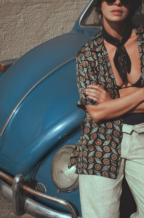 Multi celestial satin hand-printed shirt for wholesale on Faire1