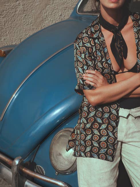 Multi celestial satin hand-printed shirt for wholesale on Faire1