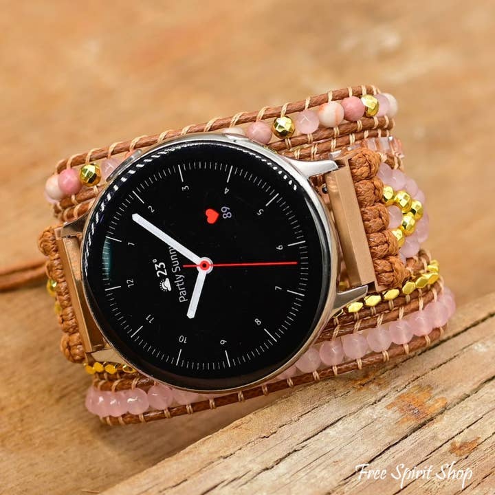 Cinturino per orologio Samsung/Garmin in rodonite e quarzo rosa per la vendita all'ingrosso da parte di Free Spirit Shop