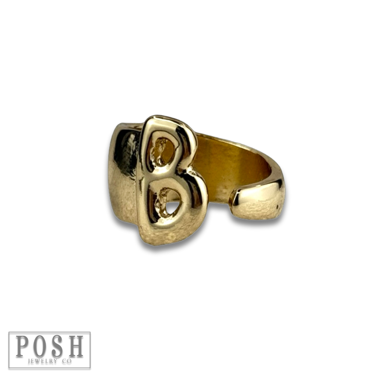Gold Bubble letter monogram initial ring for wholesale on Faire1