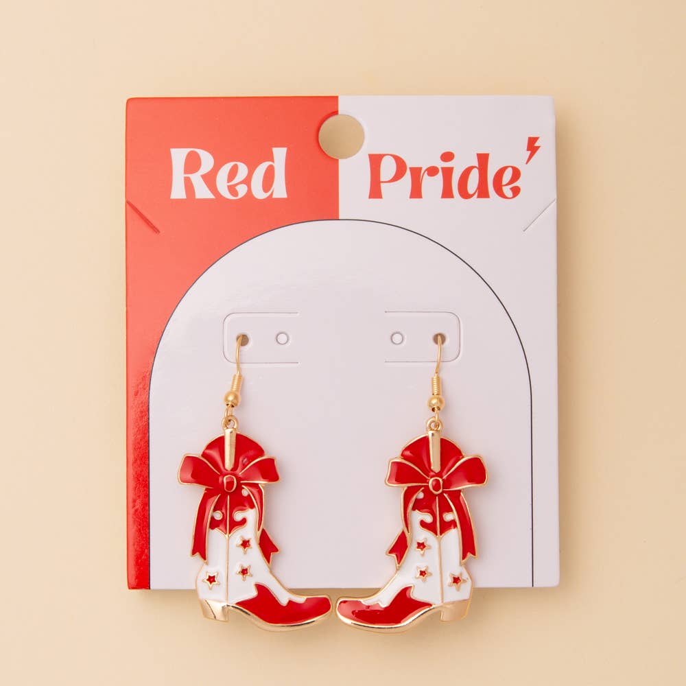 SP Sophia Collection - Wholesale Dangle Earrings - Game Day Western Two-Tone Enamel Cowboy Boot Dangle Earrings4