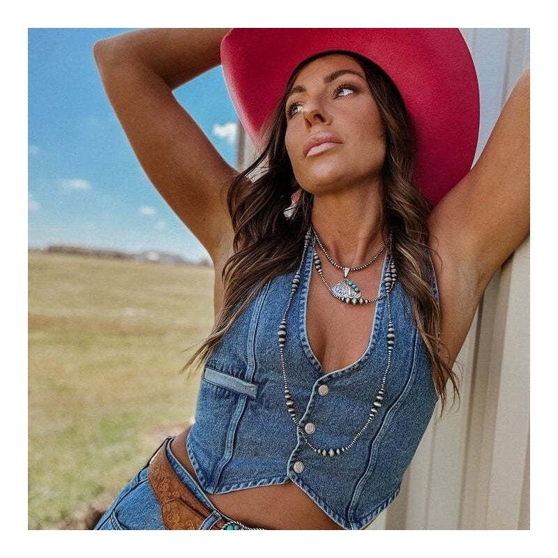 FurDecoration - Vendita all'ingrosso Gilè imbottito - Donna - Gilet senza maniche in denim con scollo a V tinta unita6