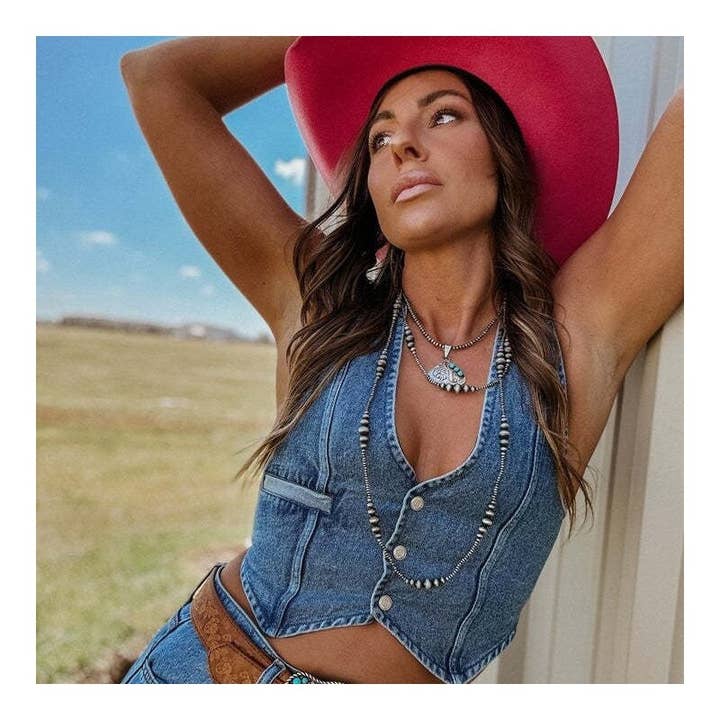 FurDecoration - Vente Veste sans manches – femme - Gilet en jean sans manches à col en V de couleur unie6