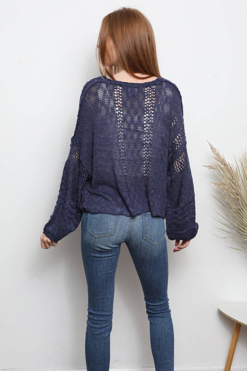 ANGIE - Wholesale Knit Sweater - Women's - XHE55-ASIS BEACHY LIGHT WEIGHT V NECK CROP PULLOVER SWEATER35