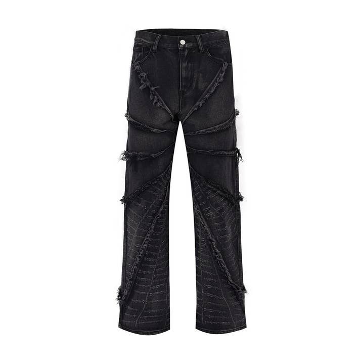 Negro-Gris Pantalones holgados vintage de tela de araña con bordes crudos para hombre de venta al por mayor en Faire