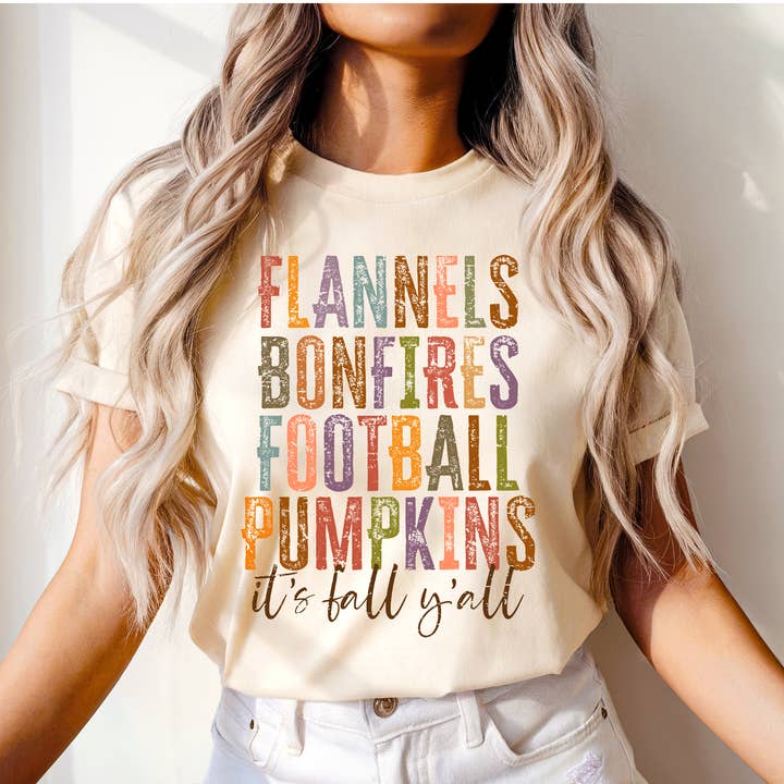 FLANNELS BONFIRES.. CREWNECK TEE/SWEATSHIRT for wholesale by It's So Me