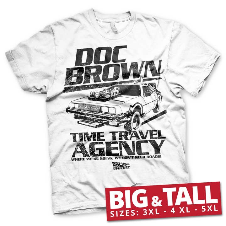 Blanco Camiseta grande y alta de Doc Brown Time Travel Agency de venta al por mayor en Faire