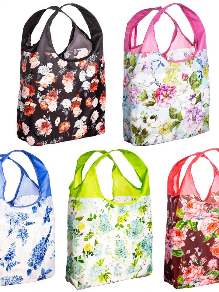 O-WITZ 5-Pack Reusable Shopping Bags Vintage Floral for wholesale by greatique