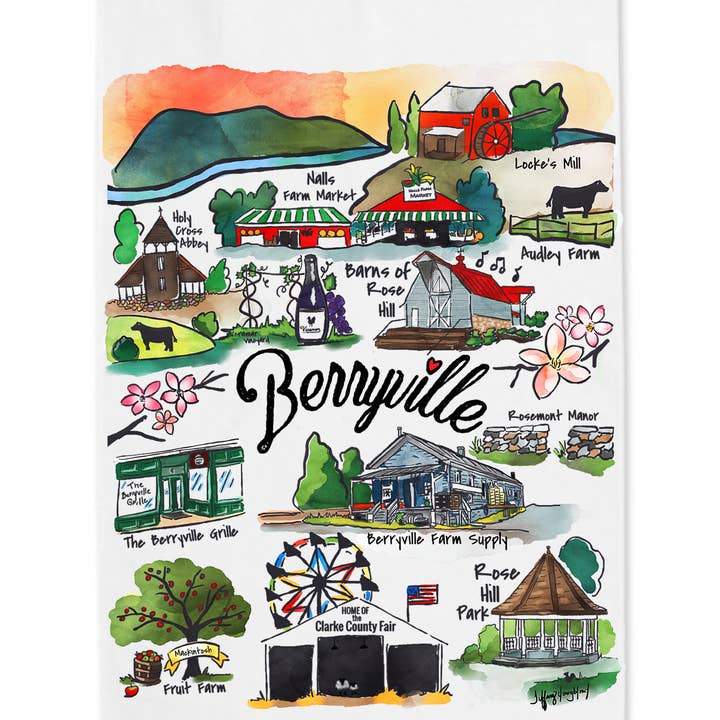 Berryville Virginia Landmark Tea Towel for wholesale by Sweetgum Studio
