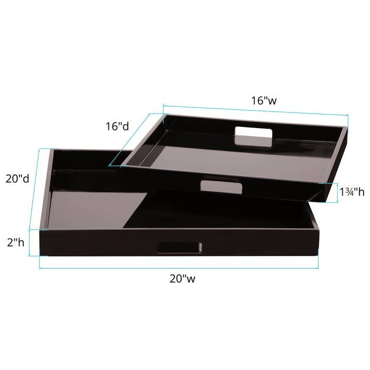 Howard Elliott on Faire - Vente Plateaux décoratifs - Ensemble de plateaux carrés en bois laqué noir2