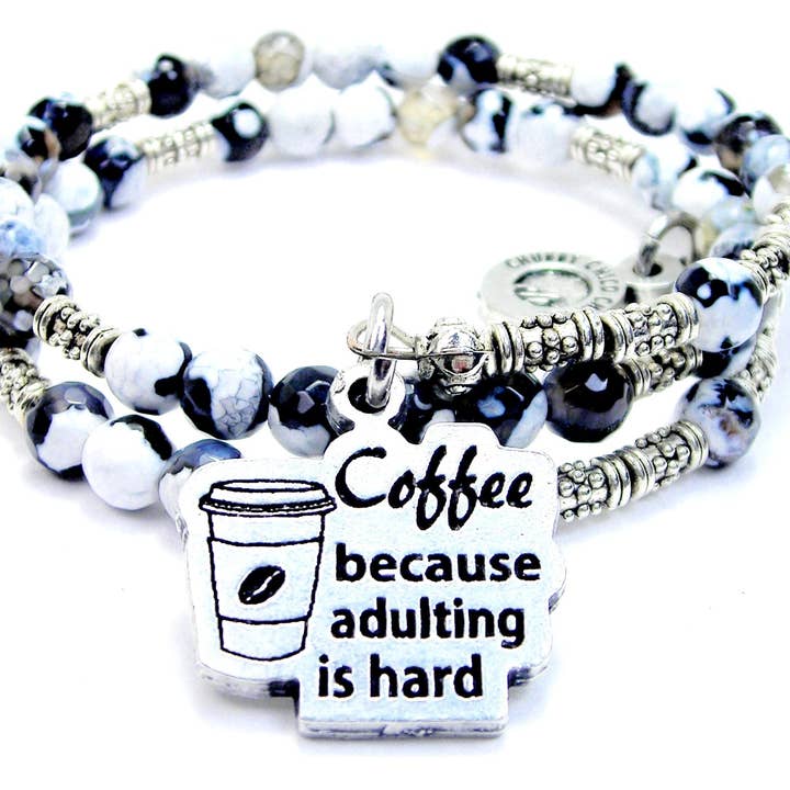 Coffee Because Adulting Is Hard Agate Stone Wrap Bracelet for wholesale by Chubby Chico Charms
