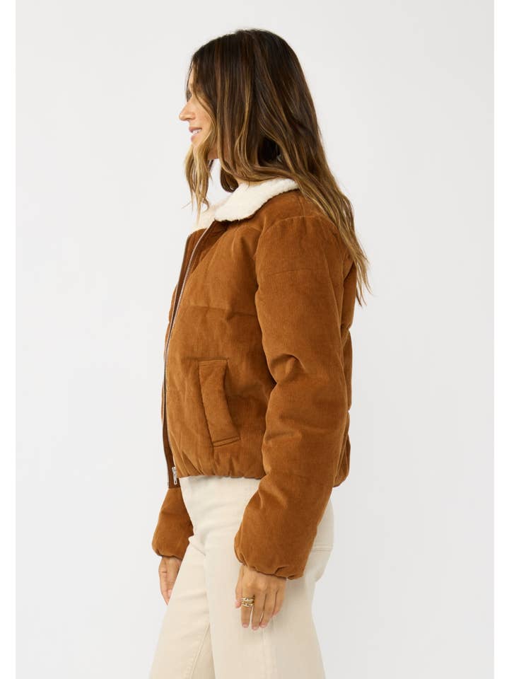 CAMEL Corduroy Puffer Jacket with Sherpa Collar for wholesale on Faire1