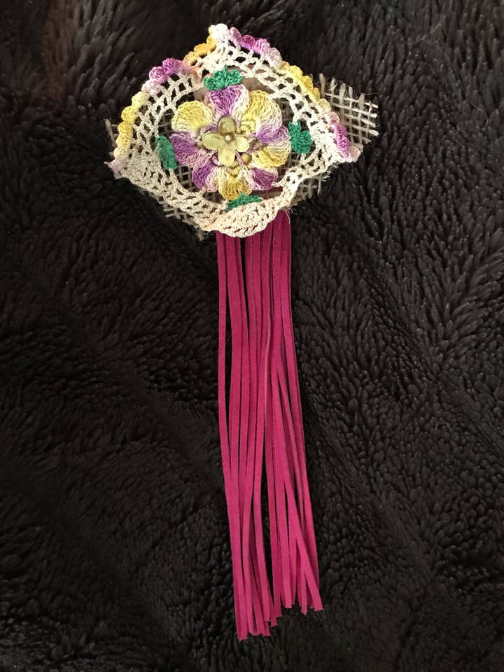 Cowboy Boot Topper Accoutrement w/Pink Fringe & Vintage Lace for wholesale by Wild Horse Clothier