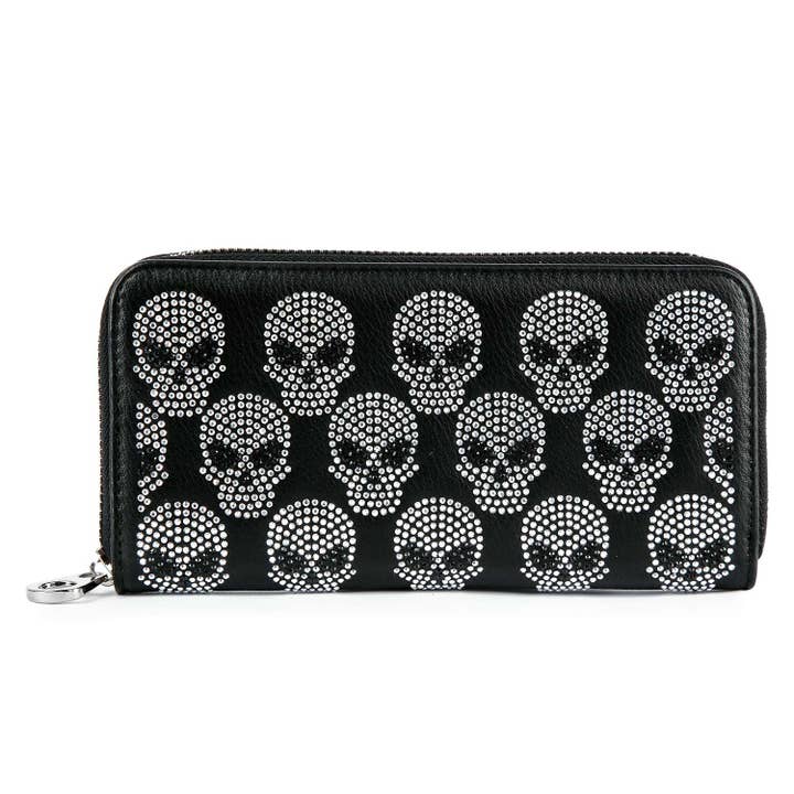Rhinestone Skull Pattern Bling Wallet for wholesale by Handbag Factory Corp