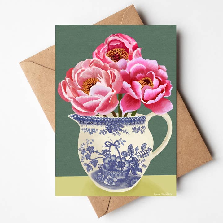 Peonies in Flora Jug Cards for wholesale by Susie Hamilton Art
