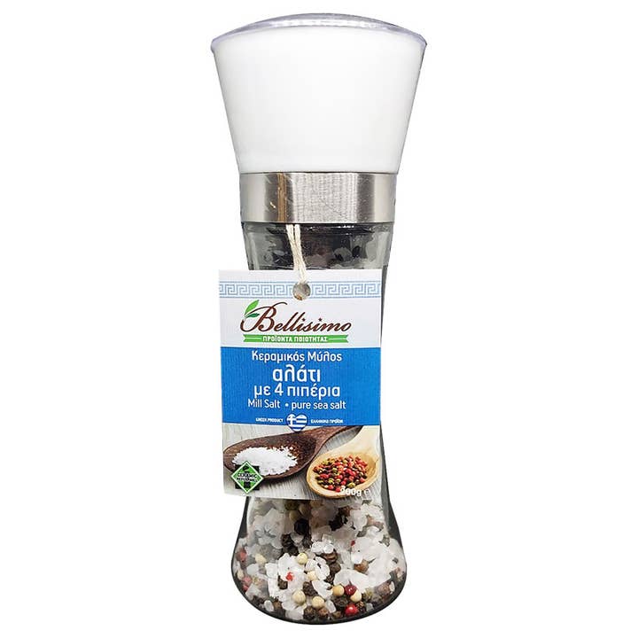 Ceramic Mill salt with 4 peppers (170gr) for wholesale by Bellisimo Greek Products