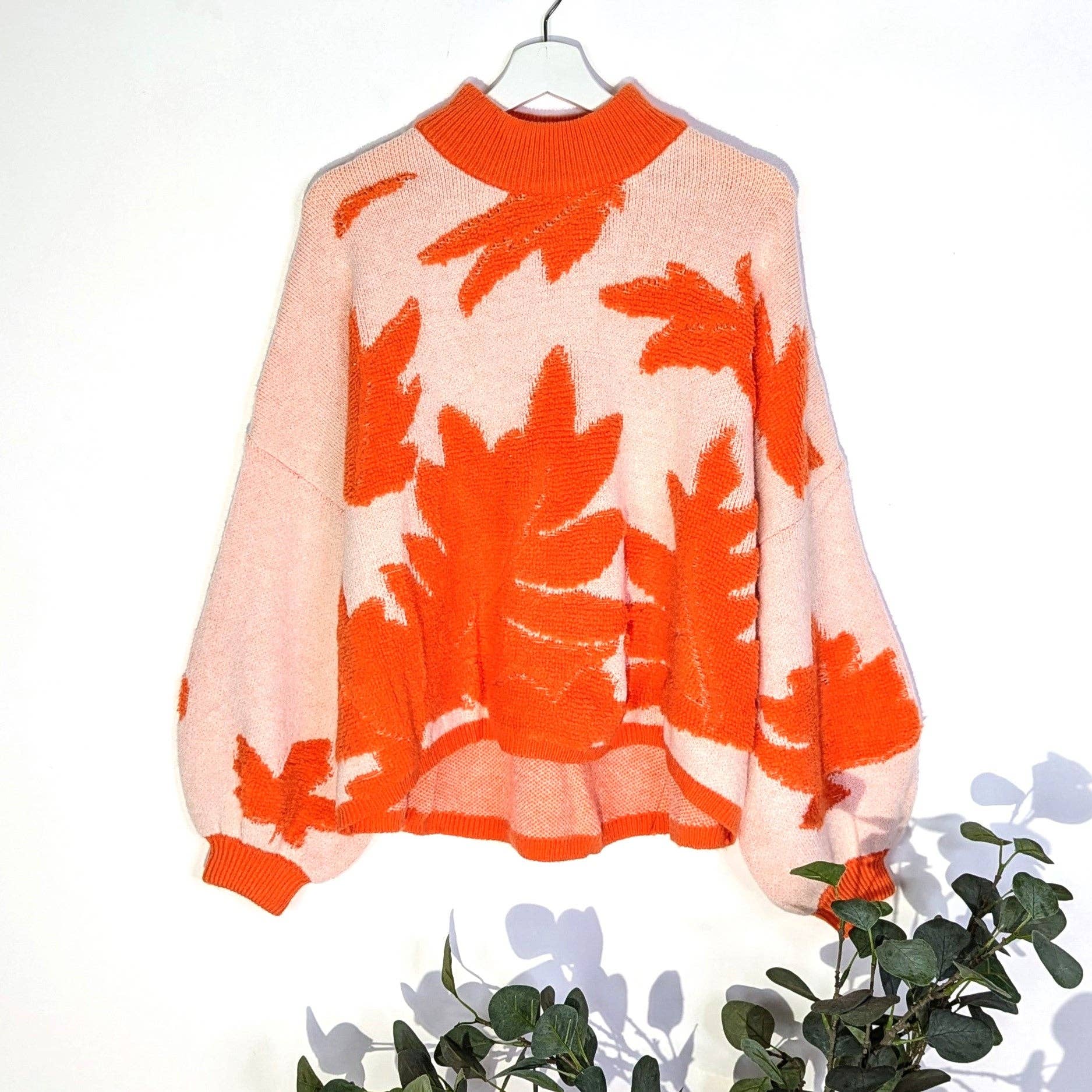 Tempest Designs – wholesale Knitted jumper – Women′s – Luxe hi-lo jumper with bell sleeves and abstract leaf knit (M-L)1