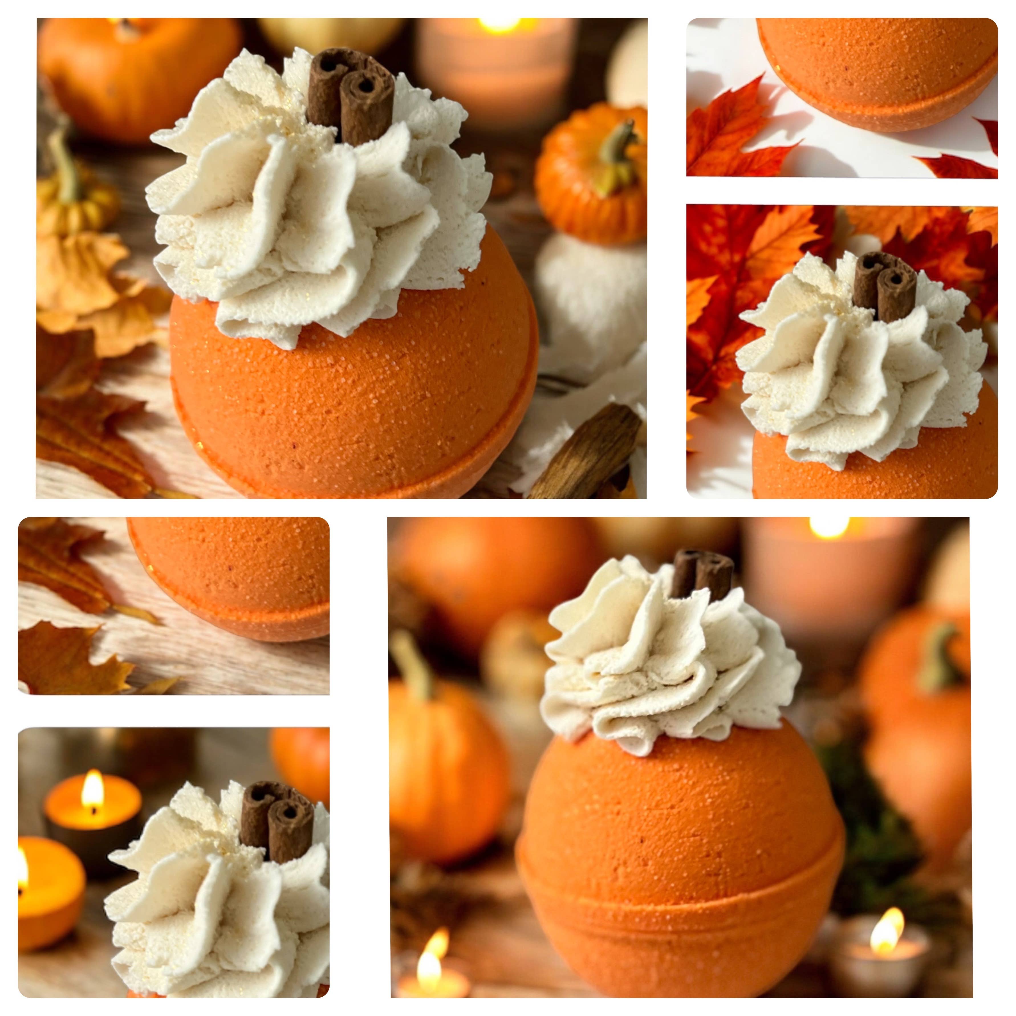 Southern Fleek Bath LLC – Bomba de banho/efervescente por atacado – Bomba de Banho Redonda Pumpkin Spice com Espuma de Bolhas2